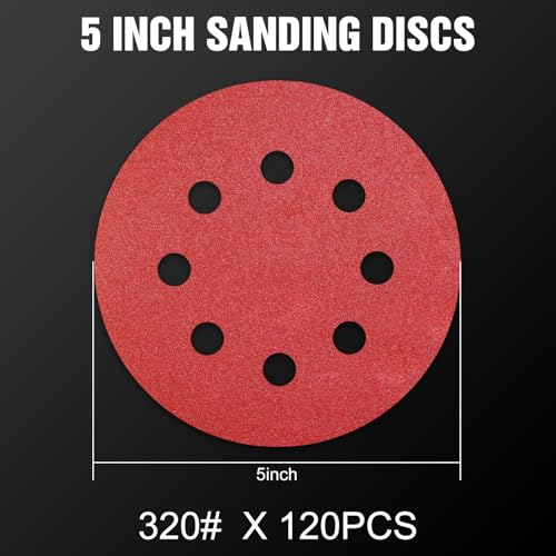 120 Pcs 5 inch Sanding Discs 320 Grit 8 Hole Hook and Loop - style: 120 Pcs-320 Grit