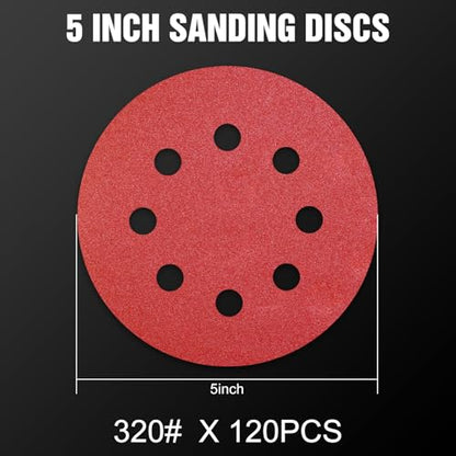 120 Pcs 5 inch Sanding Discs 320 Grit 8 Hole Hook and Loop - style: 120 Pcs-320 Grit