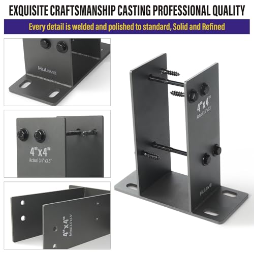 Hulave 1 Pack Stainless Steel 4" x 4" (Actual: 3.5" x 3.5") Post Base, Suitable for Terrace Railing, Fence, Mailbox, Gazebo, Porch, etc Concrete Support Anchor Base Post Anchor Bracket (Dark Gray) - size: 4"x4" (Actual 3.5"x3.5")
