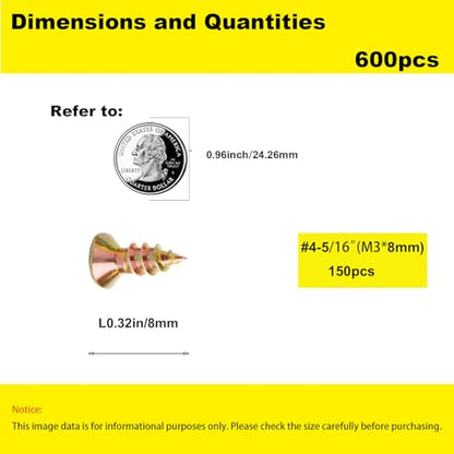 #4 Flat Head Phillips Wood Screws 150Pcs, Yellow Zinc, 5/16" - color: Yellow, size: #4 x 5/16''-150pcs