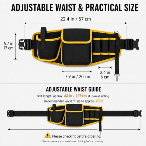 Tool Belt for Men with Compact Drill Holster, Large Tool Pouch, 600D Oxford