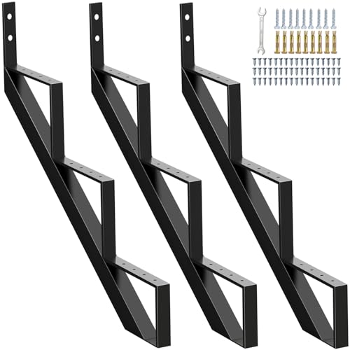 Steel Stair Stringer 3 Step, Metal Stair Stringers for Deck Height 27 inches, Steel Stair Step Riser for Outside Stairs 3 Pack - size: 3 Step