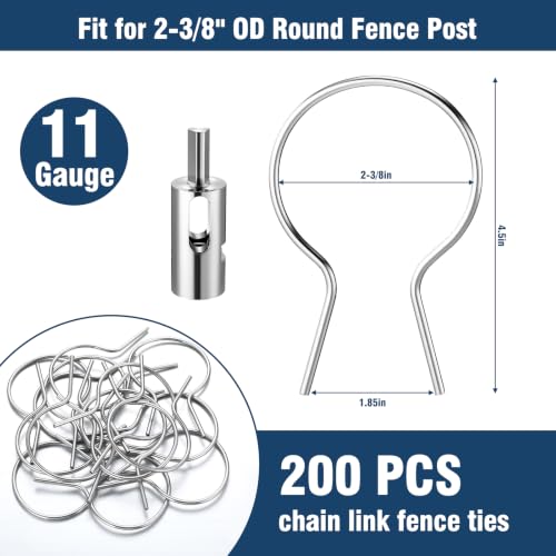 200 Pcs 11 Gauge Twist Fence Ties for 2-3/8'' OD Posts with Drill Chuck - size: 2-3/8''