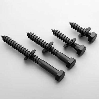 3 Sets 1/2" x 4" Hex Head Lag Screws Bolts with Flat Washers 304 Stainless Steel 18-8 Black Zinc Plated Heavy Duty Lag Screw for Wood - size: 1/2x4 (3sets)