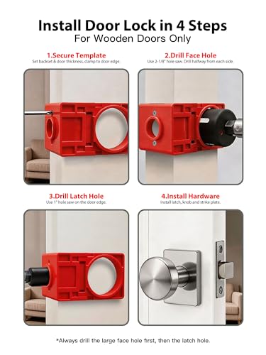 Door Hinge Jig & Lock Hole Drilling Kit – Adjustable Aluminum Router Template for Hinge Mortising (2.5"-5", 1/4"R, 5/8"R, Square Corner) – For 1-3/8" & 1-3/4" Thick Doors