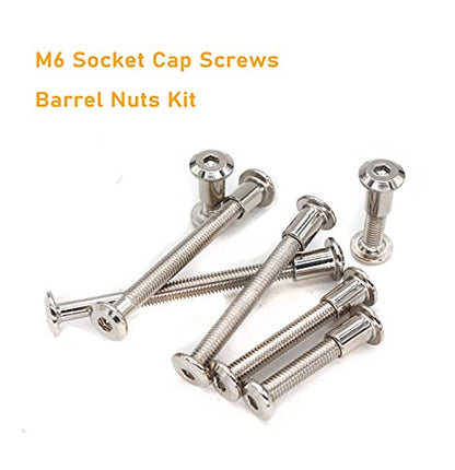 100pcs M6x15mm/ 25mm/ 35mm/ 45mm/ 55mm/ 65mm/ 75mm Rivet Countersunk Hex Socket Cap Bolts and Barrel Nuts Assortment Kit, Furniture Connector Bolts and Barrel Nuts Set, Nickel Plated - size: M6
