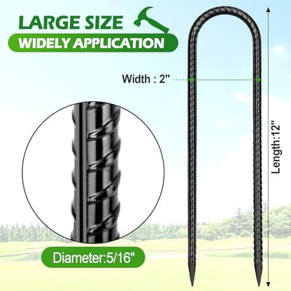 Trampoline Stakes Anchors High Wind 12''Ground Anchor Tent Stakes Heavy Duty, U Rebar Stakes Trampoline Accessories - size: 12 Pack
