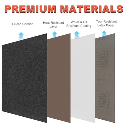 Wet Dry Sandpaper Sheets 9x3.6, 120-5000 Assorted Grit, 42Pcs
