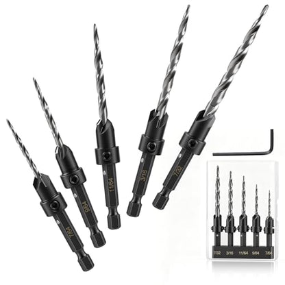 Countersink Drill Bit Set, 5PCS HSS Tapered Drill Bits for Woodworking
