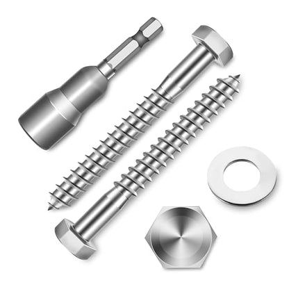 (10-Set) 3/8 x 3 Lag Screws for Wood, Stainless Steel Heavy Duty Hex Head Lag Bolts, ASME B18.2.1 Commercial/Industrial Grade Mounting Screws Bolts Kit by Marysino - color: Silver, size: 3/8 x 3"