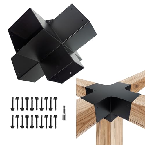 5-Way Pergola DIY Brackets Kit,Cross-Shaped Woodwork Brackets for 4" x 4"(Actual:3.5"x3.5") Lumber,Black Metal Bracket for Patio Pergolas,Gazebos,Log Cabin W/Hardware (1 Pack)……… - size: 4"x4" - 1pcs, style: Black 5-Way