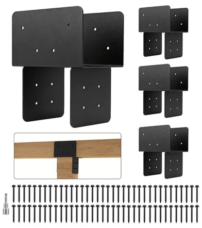4 Pack 6x6 Heavy-Duty Post Bracket for Outdoor Pergolas Gazebos Decks - size: 4 Pack Large Brackets 6"x6"