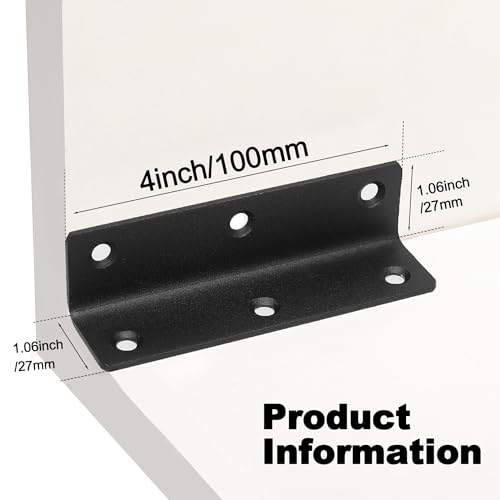 L Bracket, Heavy Duty Corner Brace, 10 Pack 4" Metal Shelf Bracket Angle Bracket for Shelves, Black L Brackets for Wood - size: 4 Inch
