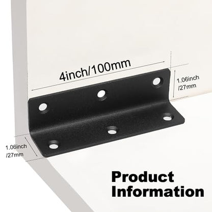 L Bracket, Heavy Duty Corner Brace, 10 Pack 4" Metal Shelf Bracket Angle Bracket for Shelves, Black L Brackets for Wood - size: 4 Inch