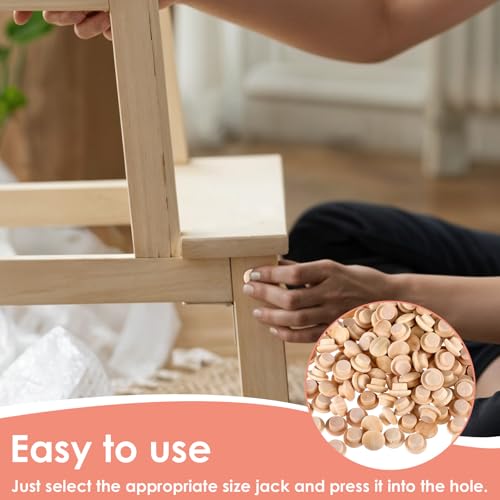 200 Pcs 3/8 Inch Wood Plugs for Screw Holes, Mushroom Plugs Wood Button Round-Head Screw Covers Hardwood Hole Plug for Gap in Locking Tube Furniture Decoration Woodworking