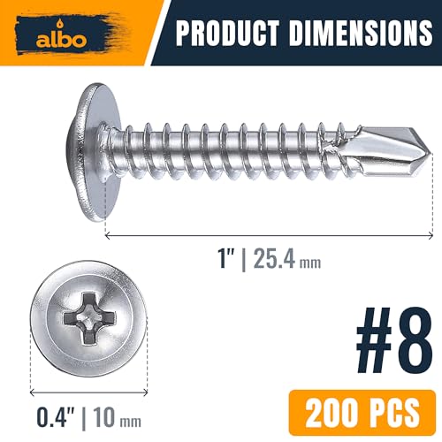 ALBO 200 PCS, #8 x 1 Stainless Steel Self Tapping Screws, 410 Stainless Truss Head Sheet Metal Screws, Self Drilling Screws for Metal & Plastic, Rust Resistant Fasteners - color: Silver, size: #8 x 1"