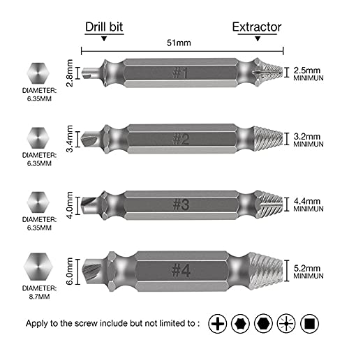 4PCS Damaged Screw Extractor Drill Bit Kit Remover for Stripped Screws Nuts