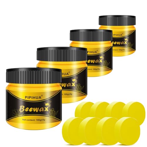 PIPIHUA Beeswax Polish and Conditioner for Wood Furniture - Waterproof & Restorer Wood Wax, Multipurpose Beeswax Furniture Polish and Cleaner for All Types and Colours(4×100g with 8 Sponges) - size: 3.53 Ounce (Pack of 4)