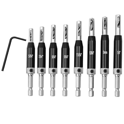 Self Centering Hinge Drill Bit Set,5/64"-1/4" for Precision Pilot Holes - size: 8PC