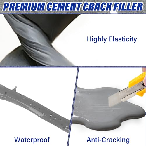 Concrete Crack Filler, 50.7 fl oz Self-Leveling Flexible Repair Sealant, High Elasticity Cement Crack Filler for Driveway, Sidewalk, Foundation, Indoor/Outdoor Use