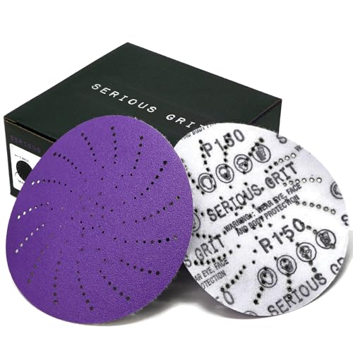 Serious Grit - 5-Inch P150 Grit Ceramic Multi-Hole Sanding Discs - 50 Pack - size: 150 Grit