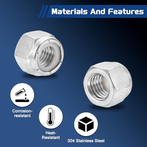 5Pcs 5/8"-11 Nylon Locking Hex Nuts 304 StainlessSteel Silver - color: Silver, size: 5/8"-11