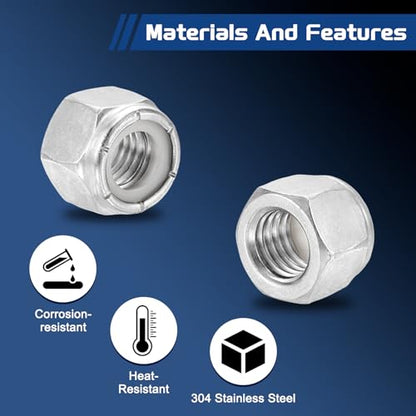 5Pcs 5/8"-11 Nylon Locking Hex Nuts 304 StainlessSteel Silver - color: Silver, size: 5/8"-11