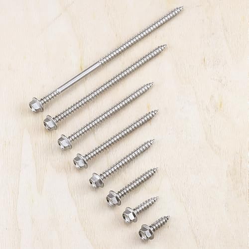 #12 x 3/4" Flanged Hex Head Fiberboard Wood Screws 50-Pack, 410 Stainless Steel Rust-Resistant Screws for Furniture & Wood Working Projects, Hex Bit Included - size: #12 x 3/4