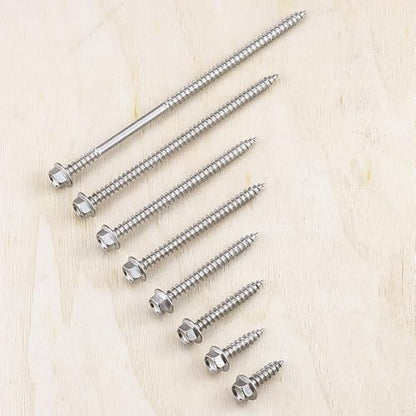 #12 x 1 Flanged Hex Head Fiberboard Wood Screws 50-Pack, 410 Stainless Steel Rust-Resistant Screws for Furniture & Wood Working Projects, Hex Bit Included - size: #12 x 1