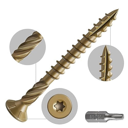 Wensilon #8 * 2" Deck Screws, (2336pcs) 15 lbs.Exterior Wood Screws, Rust Resistant epoxy Coated, Bronze, T20 Star Bit - color: Yellow, size: 8*2