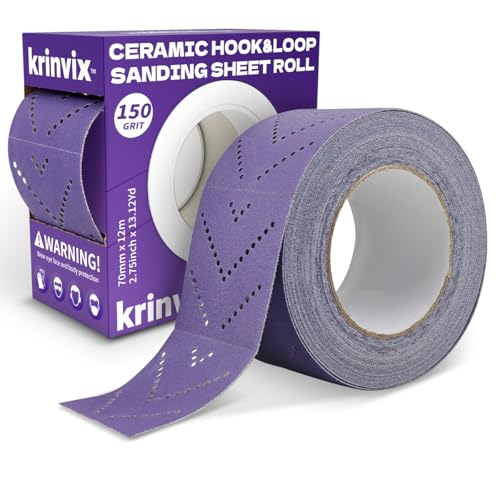 150 Grit Purple Hook & Loop Sandpaper Roll, 70mm x 12m, Ceramic Abrasive with Multi-Hole Dustless Design for Automotive, Wood & Metal, Ideal for Body Repair, Paint Prep & Coating Removal - style: 150 Grit