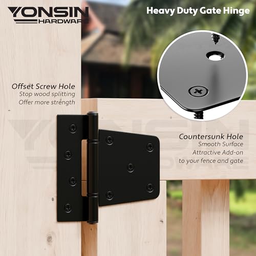 3.5inch Heavy Duty Strap Gate Hinges, Black Shed Door Hinges, Fence Gate Hinges Hardware Kit for Wooden Gates, Vinyl Fence, Barn Door, 6 Pcs