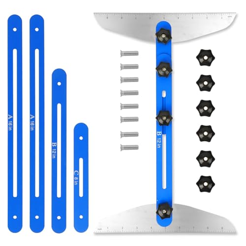 Stair Tread Template Tool, Aluminum Alloy Stair Tread Tool Jig, Stair Measuring Tool, Adjustable Stair Tread Gauge Shelf Scribe Layout Tool for Stairs, Risers and Cutting Drywall (8.86''-60.70'')