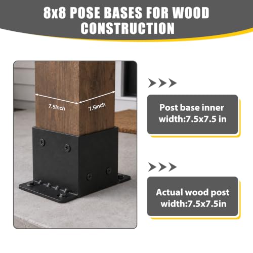 8x8 Post Bases Heavy Duty Brackets (Fits Actual 7.5"x7.5") - size: 8x8- 1pcs