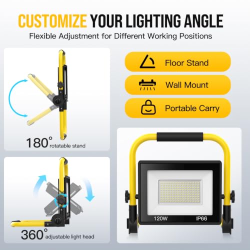 14500LM LED Work Light, 120W Portable Work Light, IP66 Waterproof - color: Pale Yellow