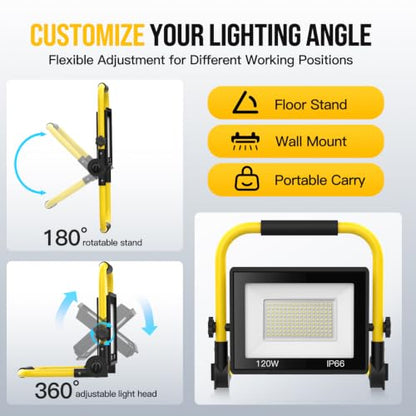 14500LM LED Work Light, 120W Portable Work Light, IP66 Waterproof - color: Pale Yellow