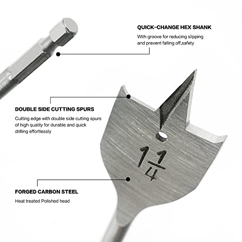 GMTOOLS 13 Piece Spade Drill Bit Sets, Paddle Flat Bit for Hole Cutter Woodworking, 1/4" to 1-1/2", Carbon Steel Paddle Flat Bit with Quick Change Shank, Nylon Storage Pouch Included - style: 13PC