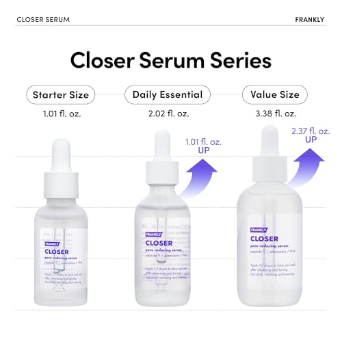 FRANKLY Closer Serum | Pore Minimizer Serum | 9 Peptides, Vegan Collagen, Adenosine, PHA | Korean Pore Minimizer for Glass Skin, Anti-Aging, Hydration, Elasticity | 1.01 fl oz (Pack of 2) - size: 1.01 Fl Oz (Pack of 2)