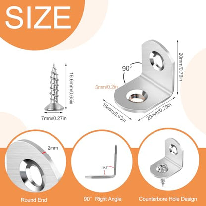 40 Pcs L Bracket Stainless Steel Corner Brace Sets, 90 Degree Right Angle Brackets with 80 Pcs Screws, L Bracket Firmware for Wooden Shelves, Chairs, Tables, Dressers, Furniture (Silver) - size: 40PCS | 20×20MM, style: Silver
