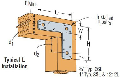 Simpson Strong-Tie 66L Strap Tie Hardware Bracket 10 Pack - 14-Gauge L Strap, 6 x 6 x 1.5 in