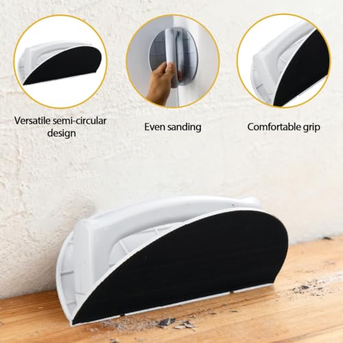 Right Angle Semi-Circular Angle Sanding Tool, Multi-Functional Semi-Round Corner Sandpaper, Self-Adhesive Handheld Micro Detail Sander, 3pcs Sandpaper for Wall