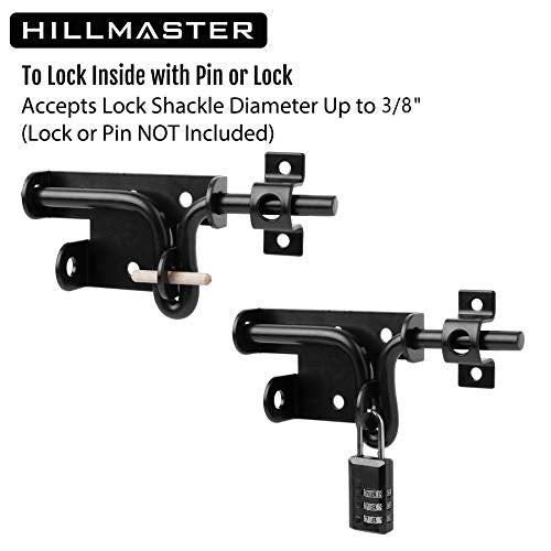 Hillmaster Slide Bolt Gate Latch for Wooden Fence Door Lock With Padlock Hole, Heavy Duty Sliding Lock, Black Barrel Bolt Latches Hardware for Wood Vinyl Fence Barn Shed - size: 1 Pack