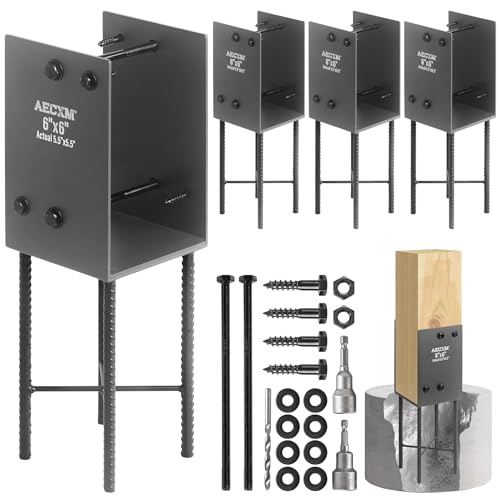 AECXM 6"x6" (Actually 5.5"x5.5") Heavy Duty U-Shaped Fence Post Holder Bracket, Wet Concrete Post Bracket, for Deck railings, Fences, gazebos Wet Concrete Foundation Support (Dark Gray-4Pack) - size: 6″x6″(Actual 5.5″x5.5″)