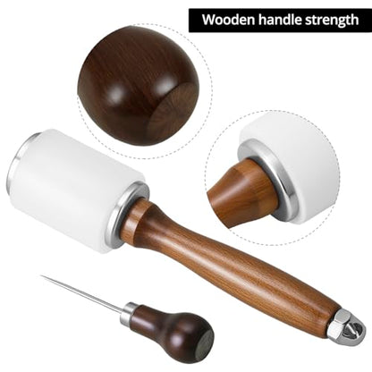QWORK Nylon Leather Carving Mallet Hammer + Scratch Awl with Hardwood Handle
