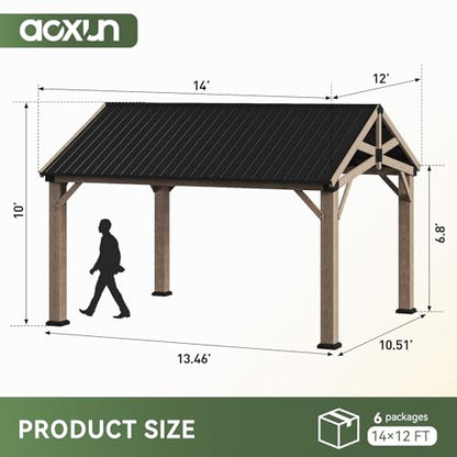 Aoxun 12' x 14' Wood Gazebo with Galvanized Steel Gable Roof, Gray - color: Taupe Gray, size: 12' x 14'