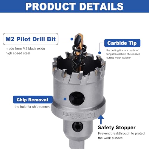 2 Pack 0.59" (15mm) Tungsten Carbide Tip Hole Saw with M2 Pilot bits - size: 0.59" (15mm) - 2 pack
