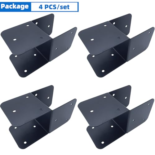 4 Pcs Black 4x4 Deck Post Caps & Tie Brackets, 14 Gauge Steel Post Anchor Connectors for Metal to Wood Posts
