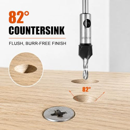 12 PCS Wood Countersink Drill Bits, M2 High Speed Steel 4-Flute Pilot Bits, Depth Stop & L-Wrench, Precision Kit for Wood, Plastic, DIY & Drilling Tasks