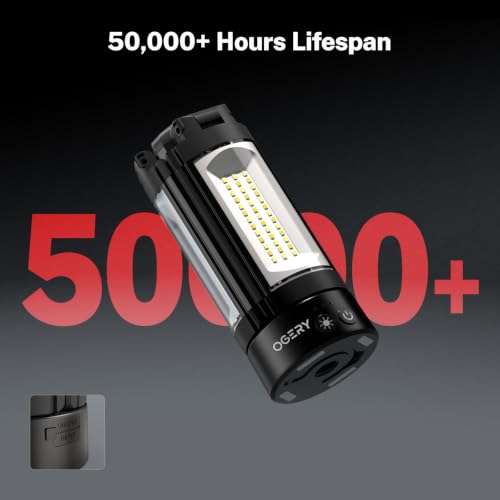 OGERY Rechargeable 10000mAh Camping Light with Stand - color: Black