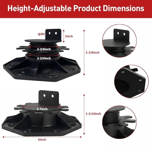 50-Pack Adjustable Deck Support Pedestals, 1-3/16"-2-3/8" H, Black